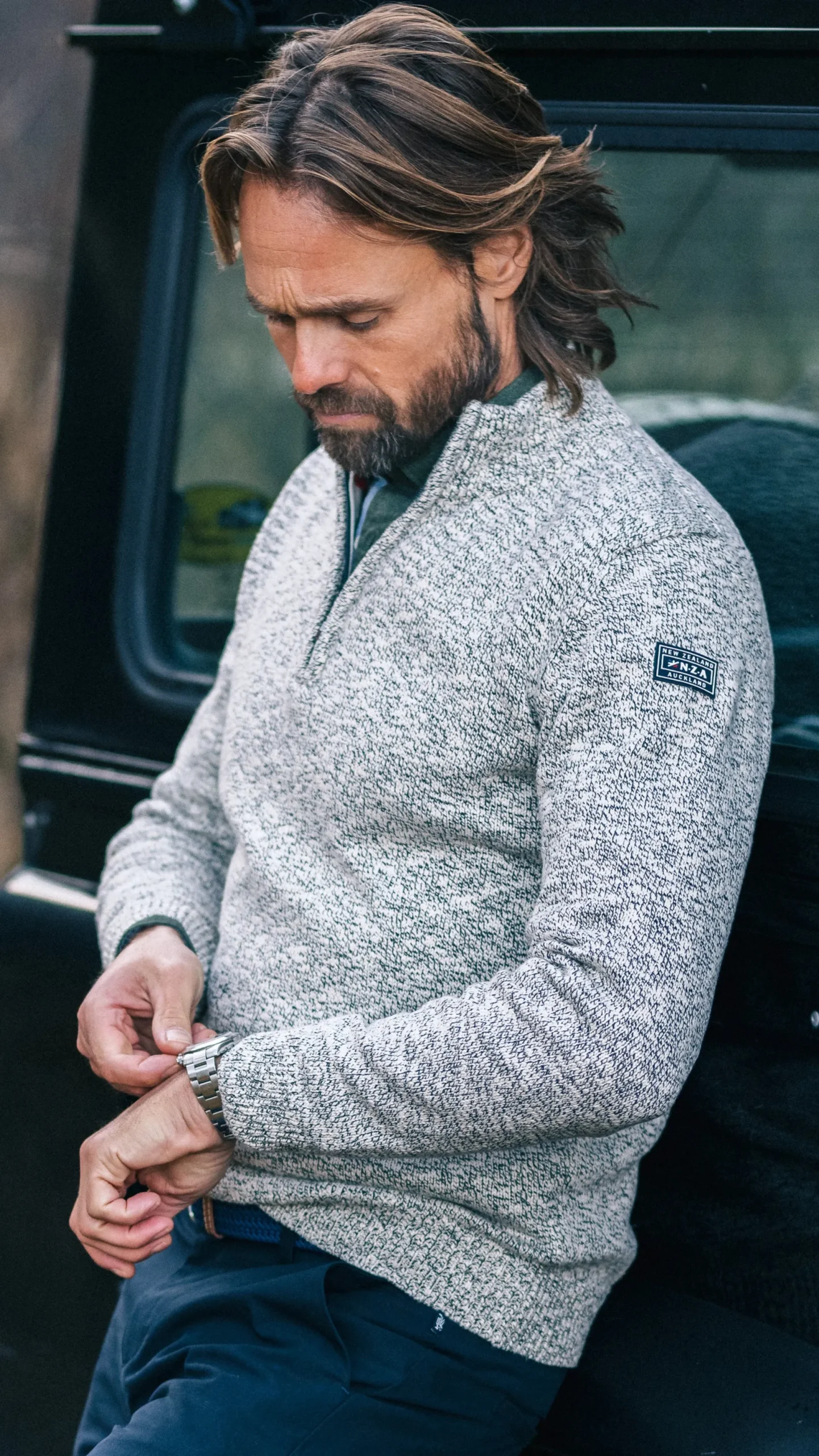 Sand-colored cotton sweater with half-zip - Shimmering Sand