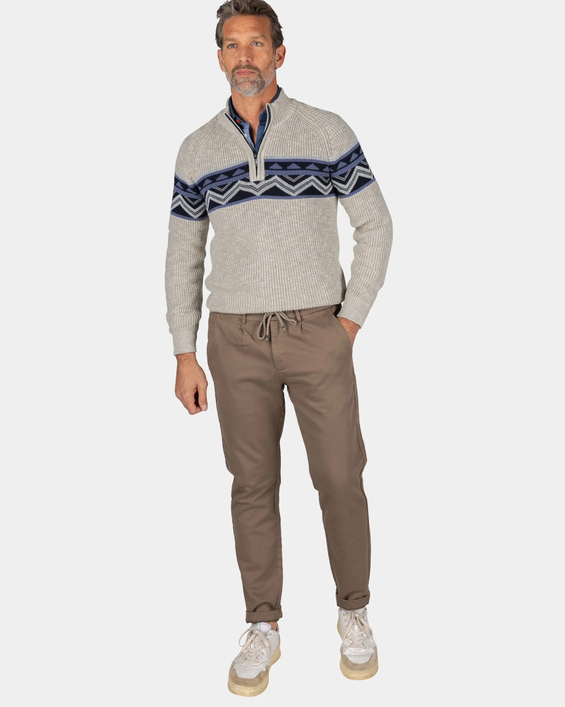 Sand-colored knitted cotton pullover - Shimmering Sand