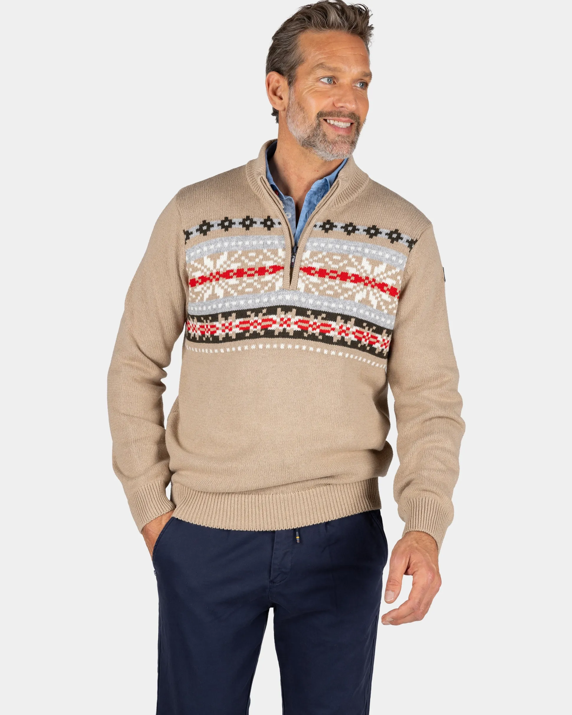 Sand-colored pullover with knitted print - Shimmering Sand