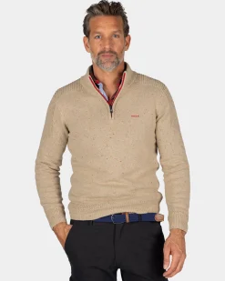 Sand-colored pullover with half-zip - Shimmering Sand