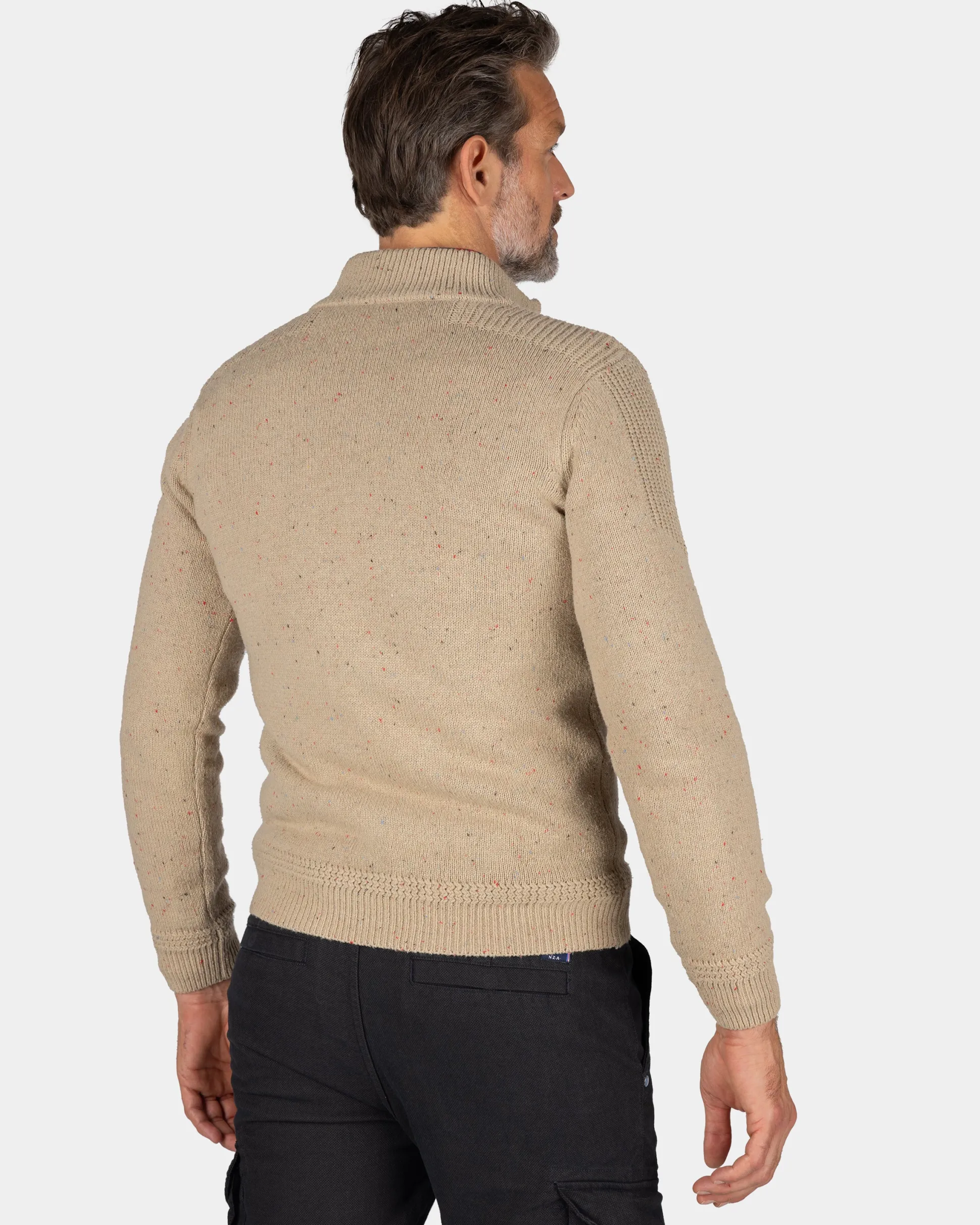 Sand-colored pullover with half-zip - Shimmering Sand