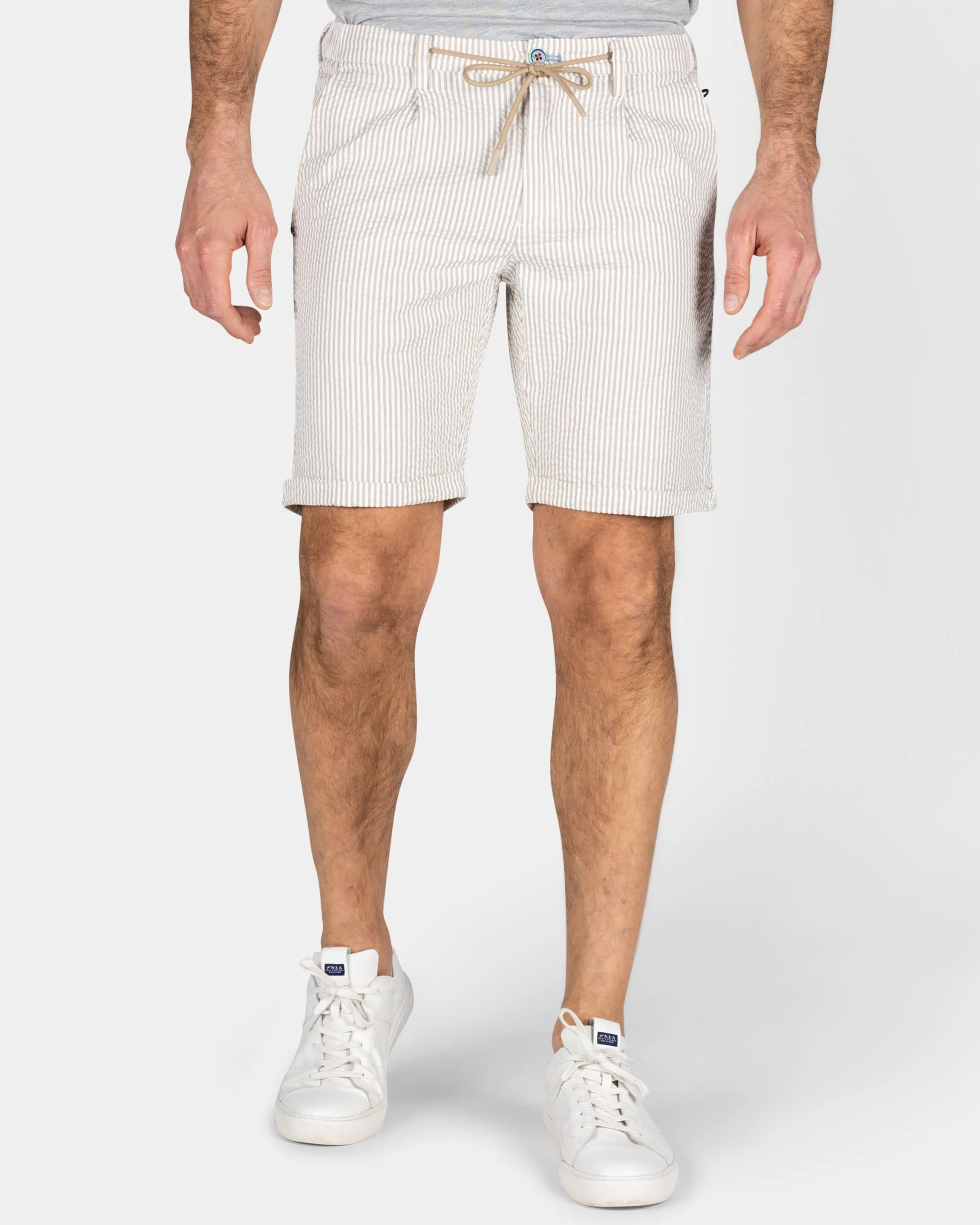 Sand-Colored Striped Chino Shorts