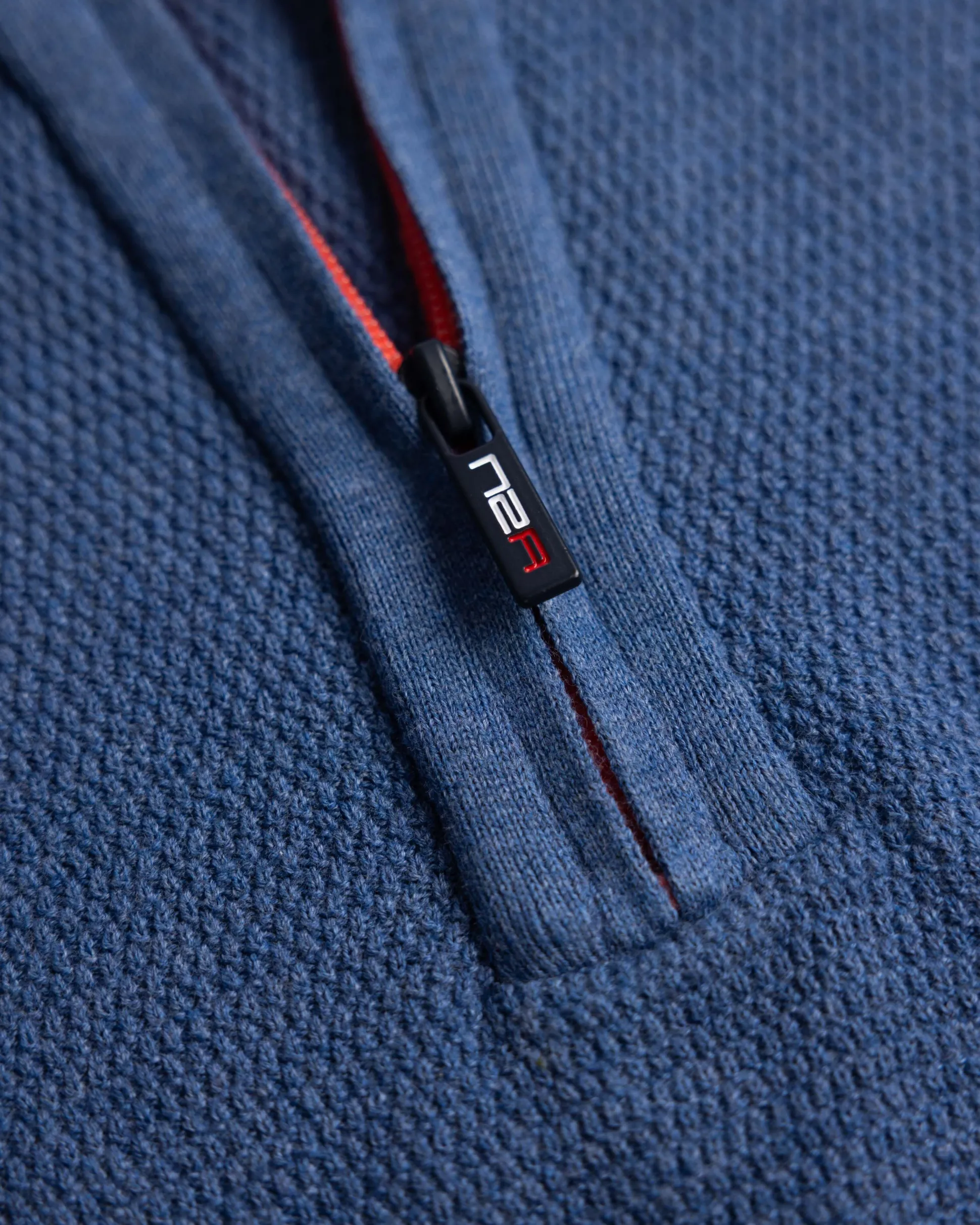 Solid blue cotton pullover with half zip