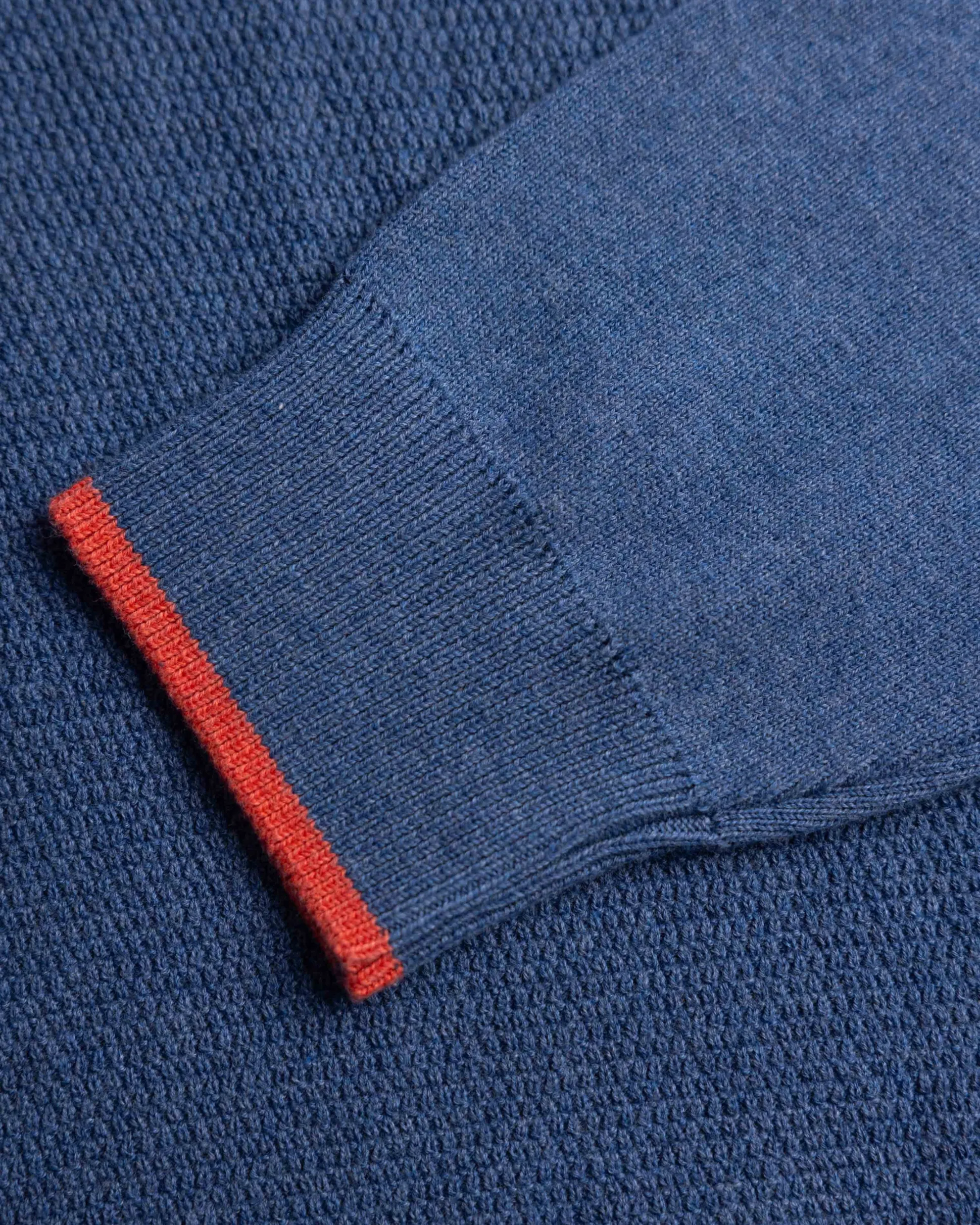 Solid blue cotton pullover with half zip