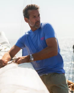 Solid blue cotton T-shirt with round neck