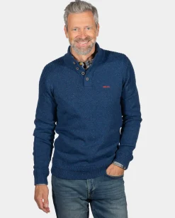 Solid coloured button jumper Brownlee - Storm Blue