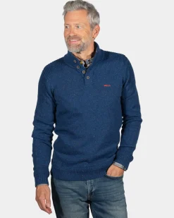 Solid coloured button jumper Brownlee - Storm Blue