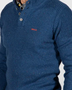 Solid coloured button jumper Brownlee - Storm Blue