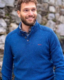 Solid coloured button jumper Brownlee - Storm Blue