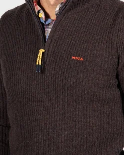 Solid coloured half zip jumper Dry - Clay Brown