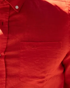 Solid coloured linen shirt - Orange Red