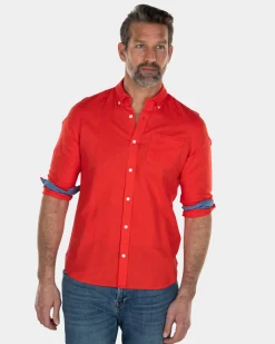 Solid coloured linen shirt - Orange Red