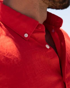 Solid coloured linen shirt - Orange Red