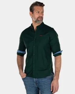 Solid coloured linen shirt - Dark Pine