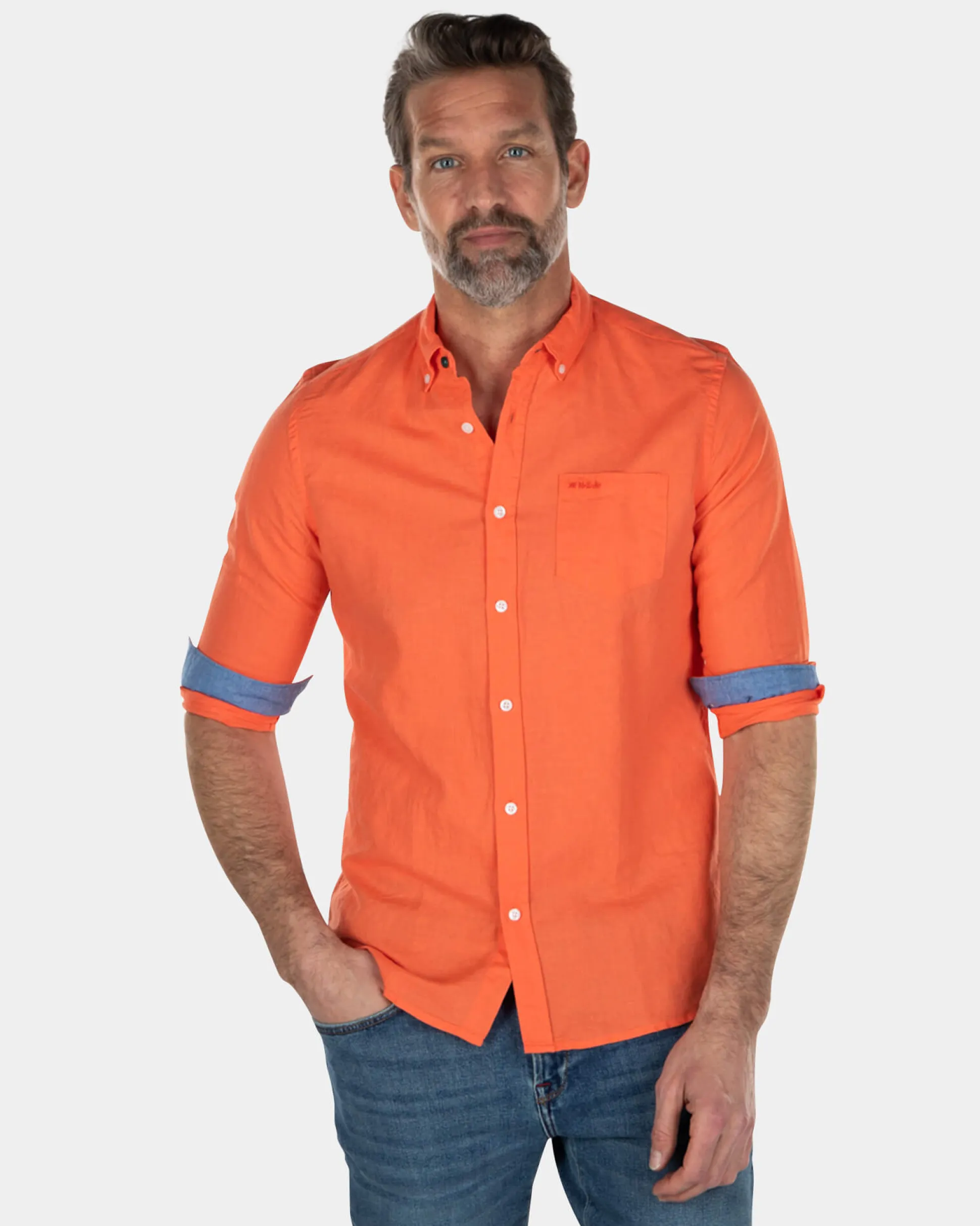 Solid coloured linen shirt - Burned Orange
