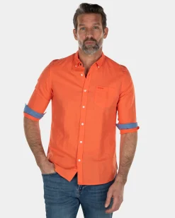 Solid coloured linen shirt - Burned Orange