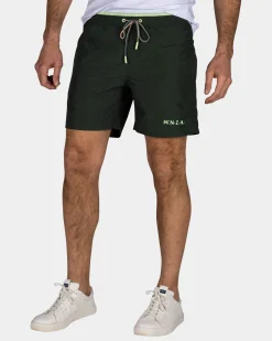 Solid Green Swim Shorts with Green Details