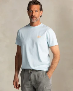 Solid light blue cotton T-shirt with round neck