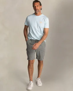 Solid light blue cotton T-shirt with round neck