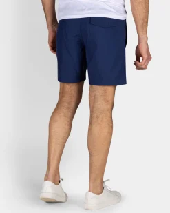 Solid Navy Swim Shorts with Pink Details