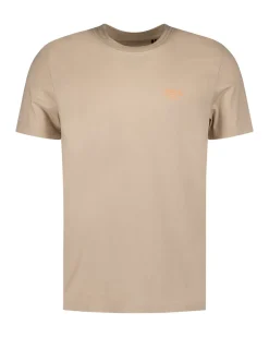Solid taupe cotton T-shirt with round neck