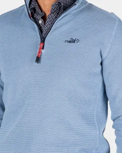 Sporty blue sweater with half-zip - Brave Blue