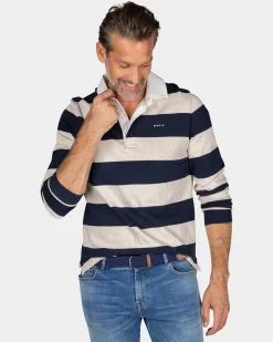 Striped black and white rugby shirt - Powder Sand