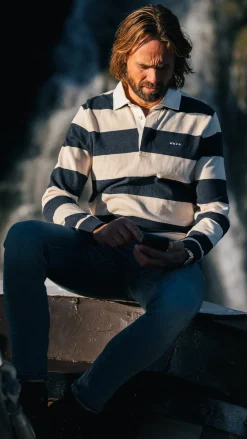 Striped black and white rugby shirt - Powder Sand