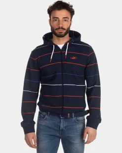 Striped cardigan blue red white - Industrial Navy