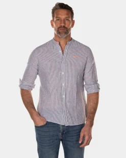Striped collarless shirt - High Summer Army