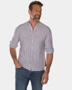 Striped collarless shirt - High Summer Army