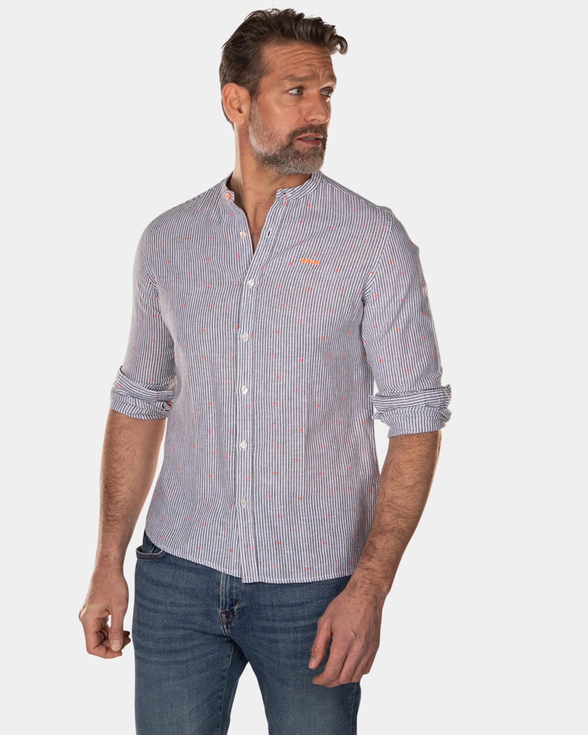 Striped collarless shirt - High Summer Army