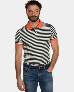 Striped Cotton Polo Shirt - Dark Pine.
