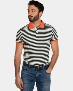 Striped Cotton Polo Shirt - Dark Pine.