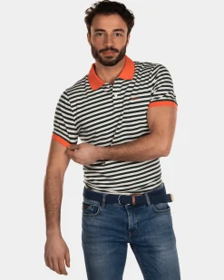 Striped Cotton Polo Shirt - Dark Pine.