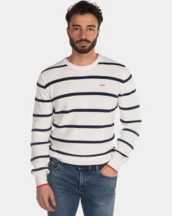 Striped sweater with crew neck ecru black - Dusty Ecru