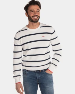 Striped sweater with crew neck ecru black - Dusty Ecru