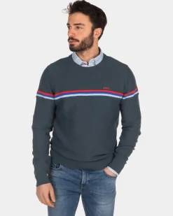 Sweater with round neck and stripes - Green Grey