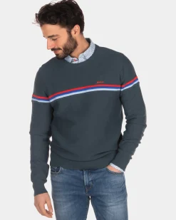 Sweater with round neck and stripes - Green Grey
