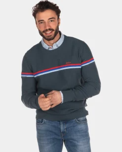 Sweater with round neck and stripes - Green Grey