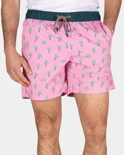 Swimming trunks with palm trees - Bright Pink