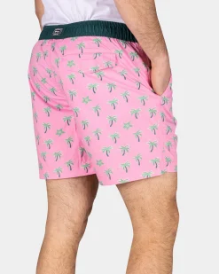 Swimming trunks with palm trees - Bright Pink