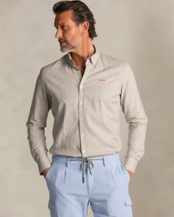 Taupe cotton-linen long-sleeve shirt
