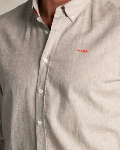 Taupe cotton-linen long-sleeve shirt