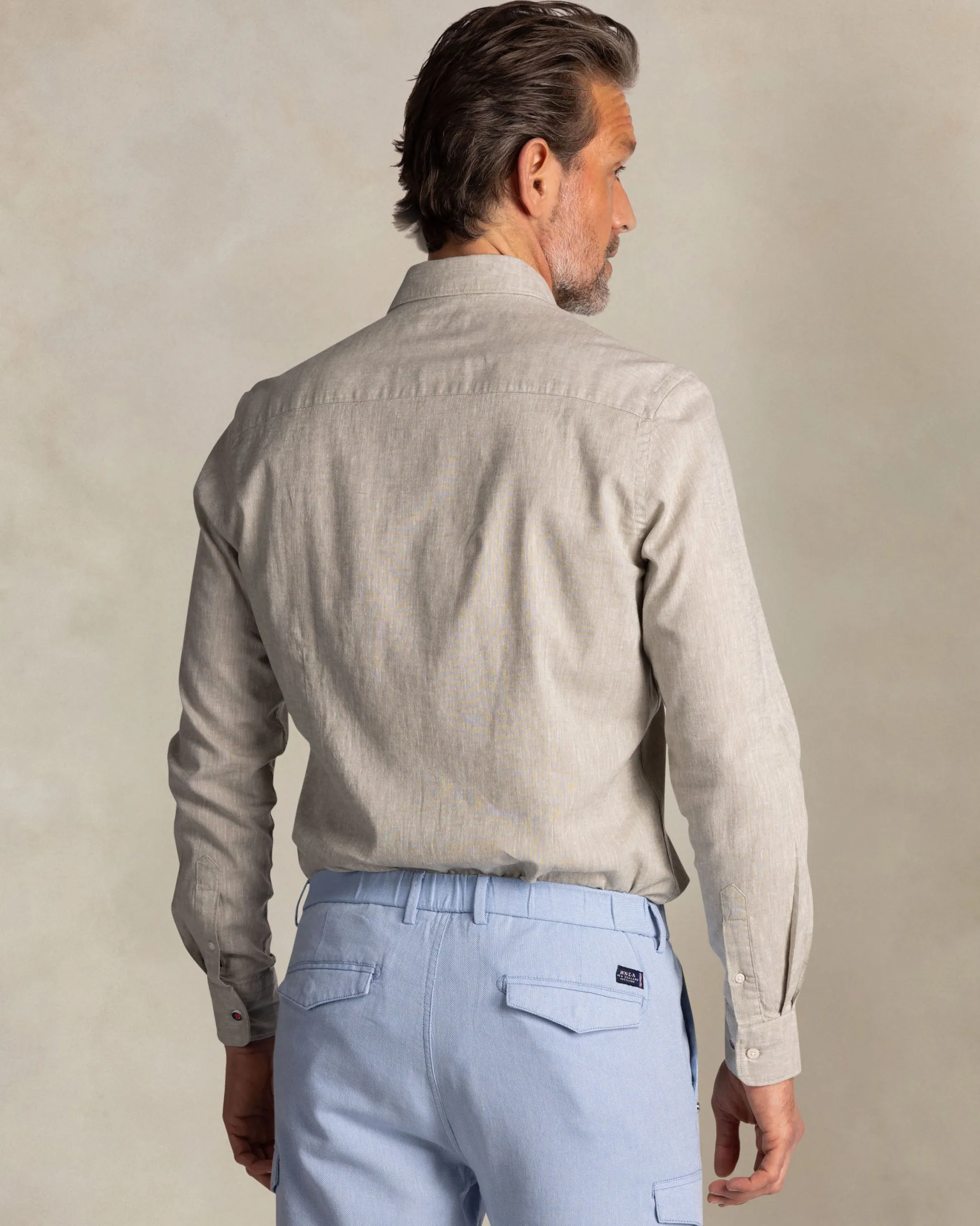 Taupe cotton-linen long-sleeve shirt