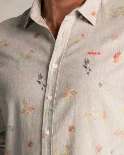Taupe shirt with colorful floral print