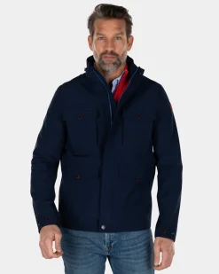 Water-repellent jacket with hood - Industrial Navy