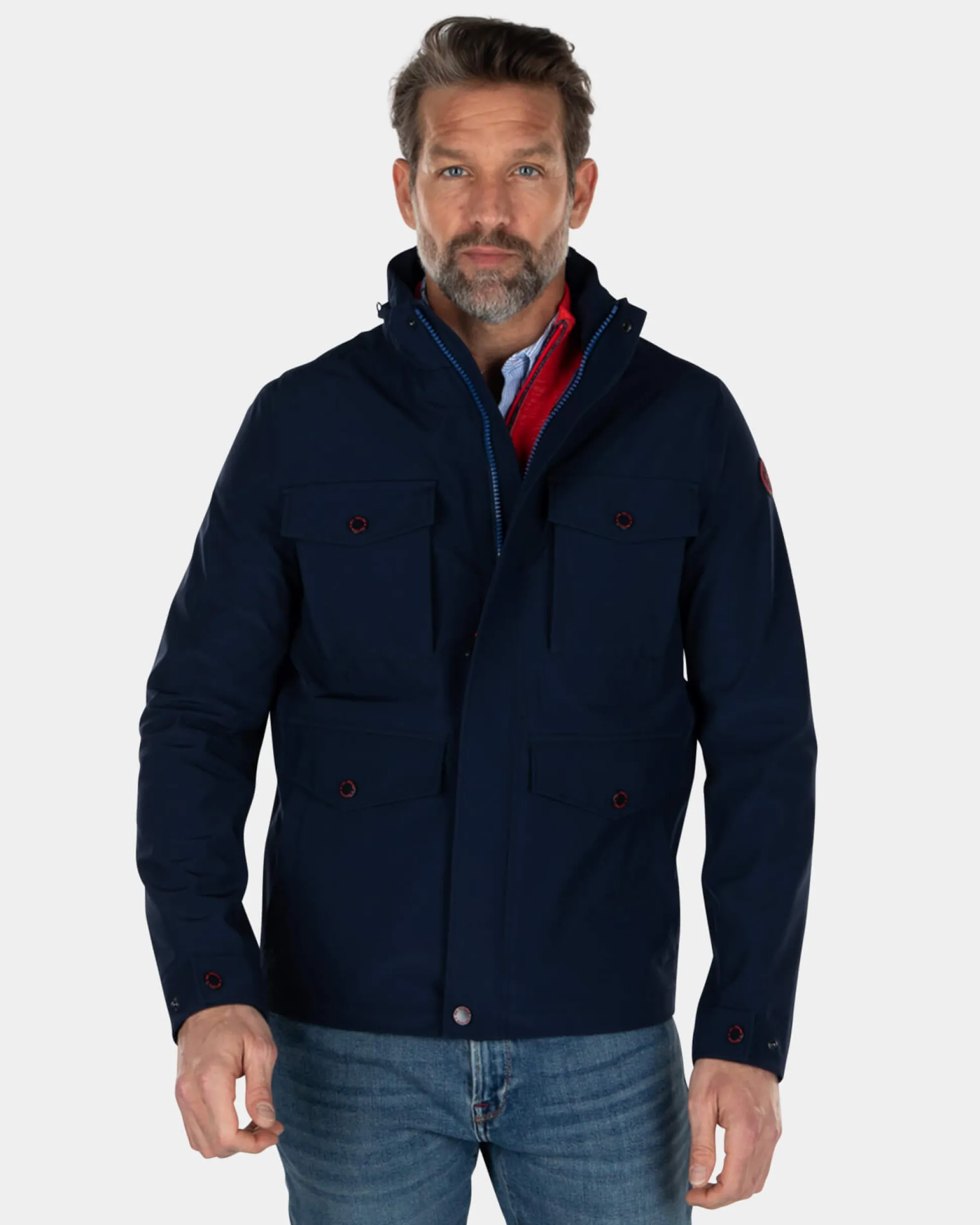 Water-repellent jacket with hood - Industrial Navy