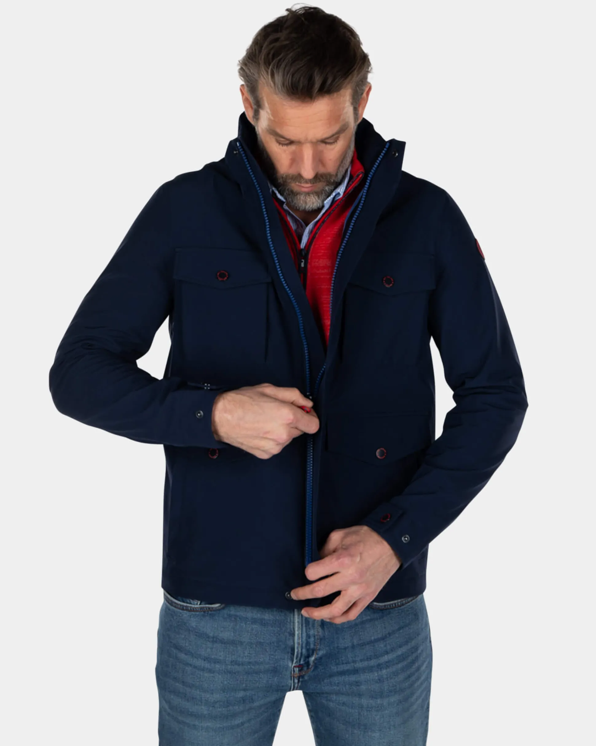 Water-repellent jacket with hood - Industrial Navy