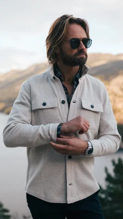 White cotton overshirt - Powder Sand